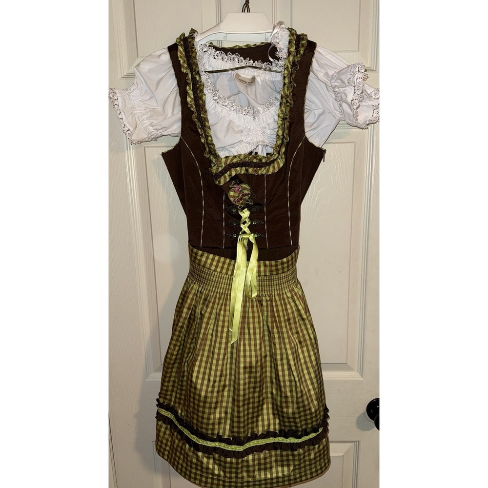 Vintage 3 Piece Landhaus Floral Ruffle Lace German Dirndl‎ Oktoberfest